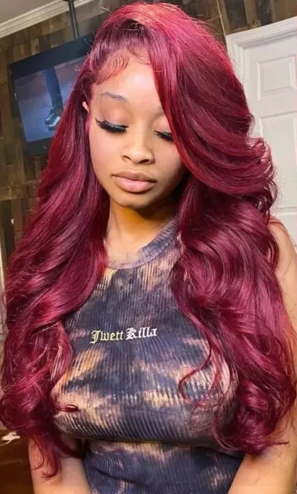 13x6 Body Wave Lace Front Wig 99J Burgundy Lace Frontal Wig HD Transparent Lace Frontal Wig Human Hair Pre Plucked 99j Red Color HairStar Wigs