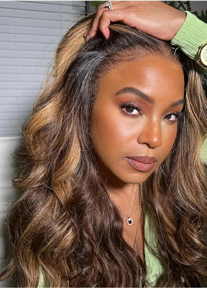 Model wearing Straight – Gradient Ombré 13x6 HD Lace Wig, styled sleek with ombré color and natural hairline.