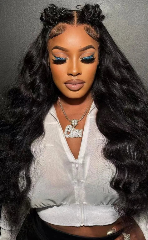 Model wearing Body Wave Wig – HD Lace 13x6/13x4, Natural – Soft Authority, styled with transparent lace and soft glam texture.---