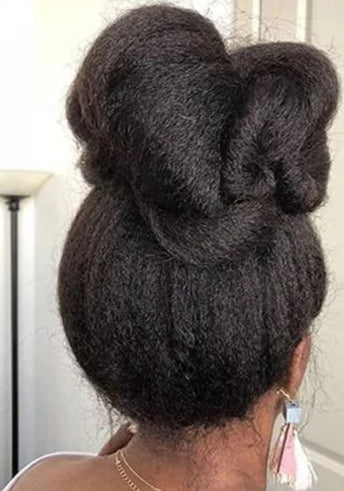 Model wearing  Blow out Texture Wig with 360 HD lace, styled kinky straight with natural hairline.