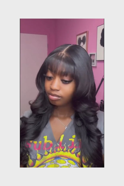 3x1 Lace Middle Part Body Wave Human Hair Wig With Bangs Brazilian Remy Loose Wave Machine Made Fringe Wig For Women on Sale