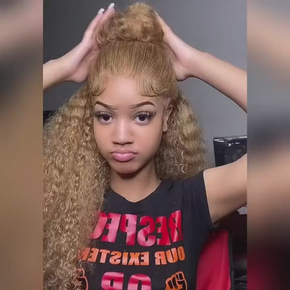 13x6 Deep Wave Lace Front Wigs Human Hair Honey Blonde HD Transparent Lace Frontal Wigs Human Hair #27 Curly Wigs Human Hair Wig