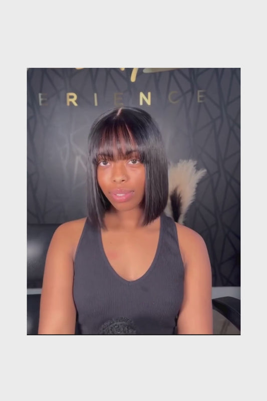 Cheap Straight Short Bob Wigs Human Hair With Bangs Brazilian Remy 3x1 Lace Middle Part Bob Wig for Women Full Machine Made Wig