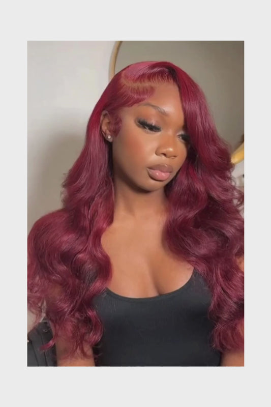 Wig Body Wave Lace Front 13x6 – 36 Inch 99J Burgundy Glow Wine