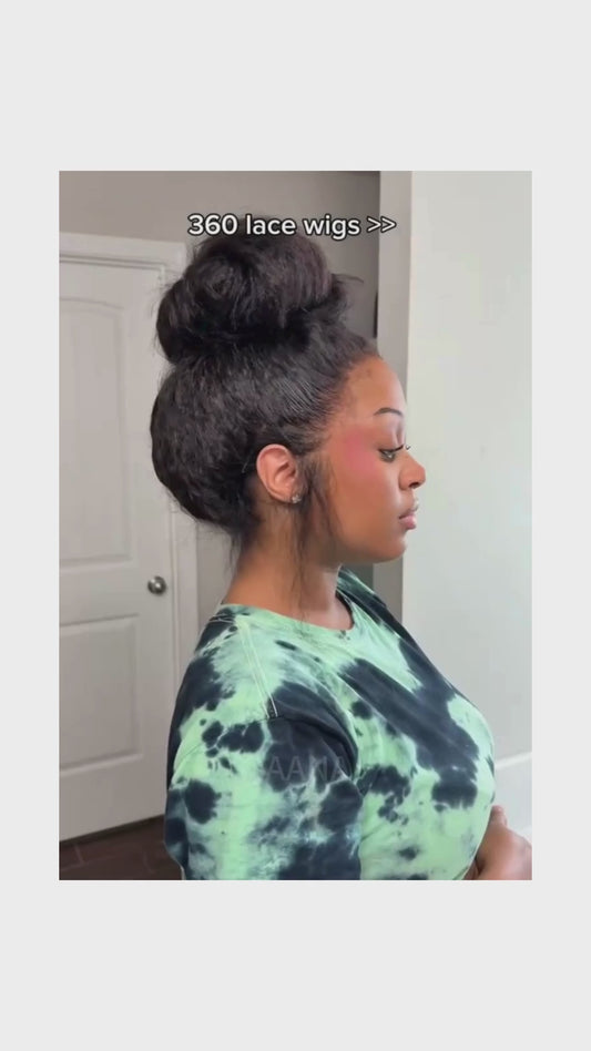 Yaki Kinky Straight 360 Full Lace Human Hair Wig with Hidden Strap Glueless Invisible Band Pre Plucked Natural Look