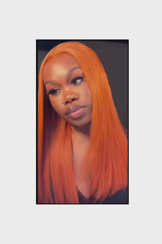 13x6 Straight Ginger Orange Lace Front Wigs Human Hair 200% Density 13x4 Transparent Lace Frontal #350 Human Hair Wig