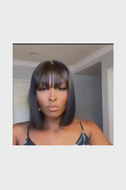 Wiggogo 3X1 Middle Part Lace Wig Bob Wigs Full Machine Made Bone Straight Human Hair Wigs With Bangs Short Bob Human Hair Wigs