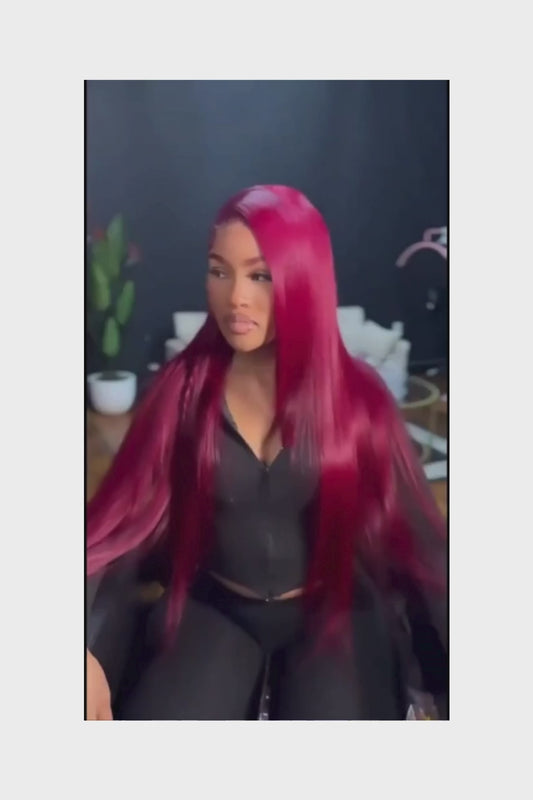 99J Burgundy 13x6 HD Transparent Lace Frontal Human Hair Wig Straight wig 13x6 Lace Front Human Hair Wig For Women 200 Density