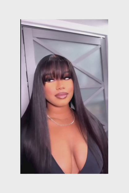 34 Inch 3X1 Middle Part Lace Wig Straight Human Hair Wigs With Bangs Brazilian Full Machine Made 100% Human Hair Wigs For Women