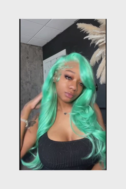 Mint Green Brazilian Human Hair Wig 13X6 HD Transparent Lace Front Pre Plucked 180 250 Density Body Wave 28 Inch Wigs For Women