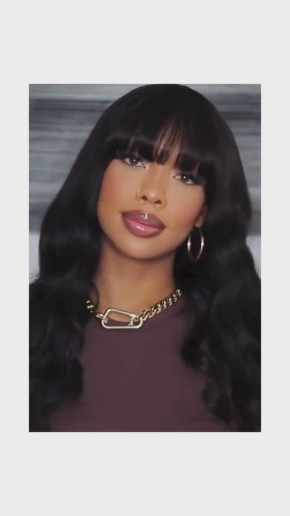 Chic Body Wave Bob Wigs With Bangs Human Hair Wigs 180% Density Glueless Full Machine Made Peruvian Remy None Lace Fringe Wig