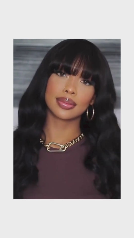 Chic Body Wave Bob Wigs With Bangs Human Hair Wigs 180% Density Glueless Full Machine Made Peruvian Remy None Lace Fringe Wig