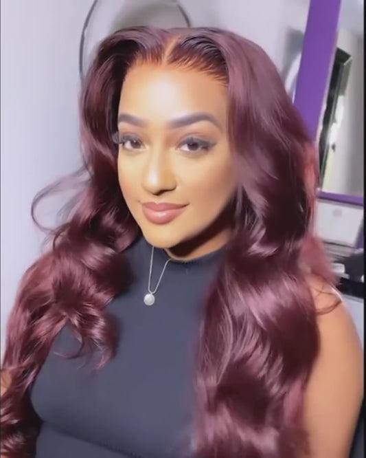 Wine Red Body Wave Wig 13x4 13x6 Lace Deep Parting