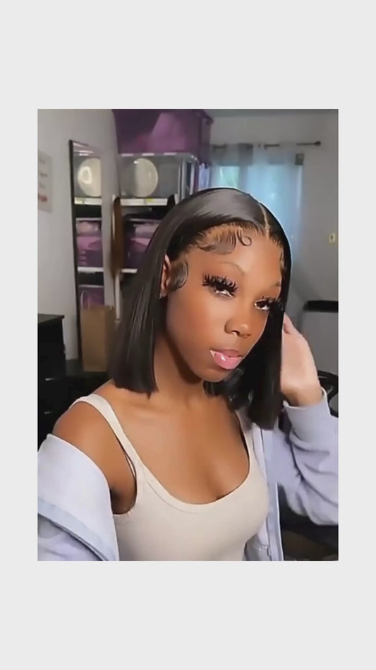 Straight Bob Wig – Glueless HD Lace 4x4 – 1B – Clean Girl