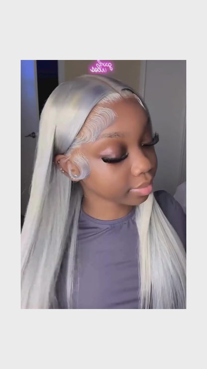 Silver Grey Straight Wigs Human Hair Vietnamese 220% Density 13x6 HD Lace Frontal Colored Wig 38 Pre Plucked With Baby Hairline