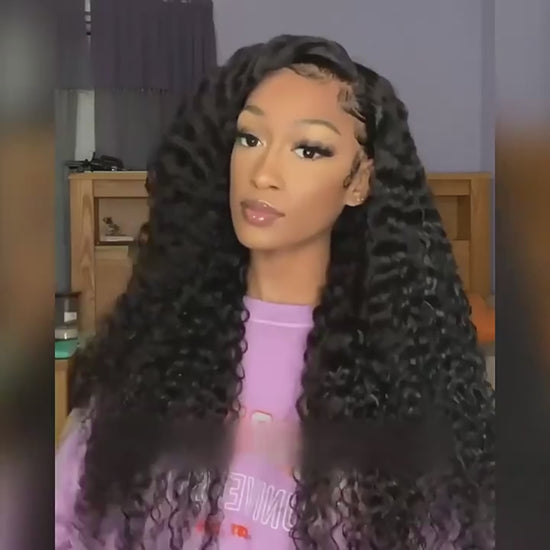 Affordable 250 Density Loose Deep Wave Lace Front Wig –13x4 Transparent Lace, Brazilian Water Curly Human Hair Frontal Wig for a Natural Look HSWC