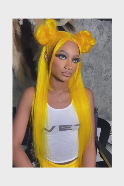 300 Density Yellow Straight Human Hair Wig 13x4 Transparent Lace Frontal Wig 100% Human Hair Pre Plucked Brazilian Virgin Hair