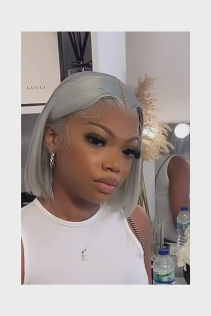 13x6 Short Bob Wigs Silver Grey Lace Front Wigs Human Hair Pre Plucked Ash Gray Blonde 613 Lace Frontal Wig Human Hair Bob Wig