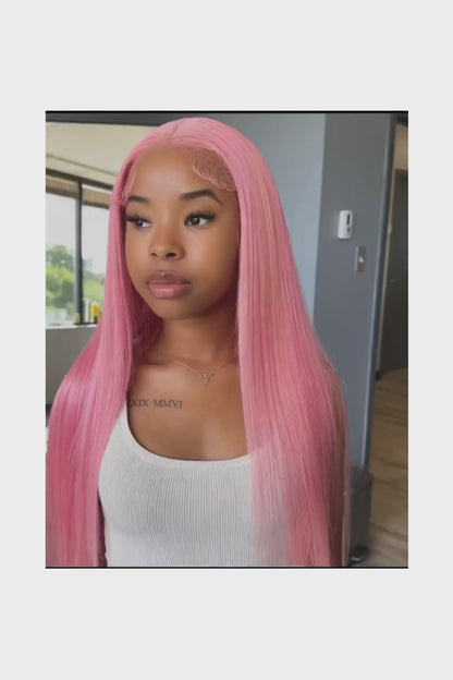 Pink Wig Straight Human Hair Wigs 13X6 Hd Lace Frontal Wig Transparent Lace Front Wig 220 Density Colored Brazilian Hair 30 Inch