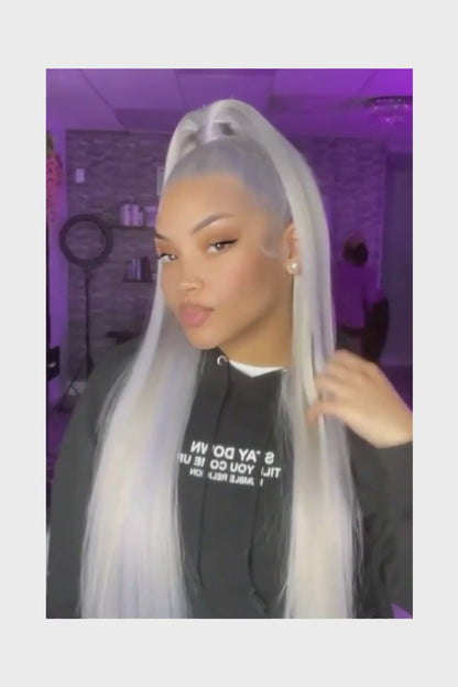 Ash Grey 13x6 360 Lace Frontal Wig Straight 30 Inch Lace Front Wig Human Hair Pre Plucked Silver Gray Lace Front Wigs Human Hair