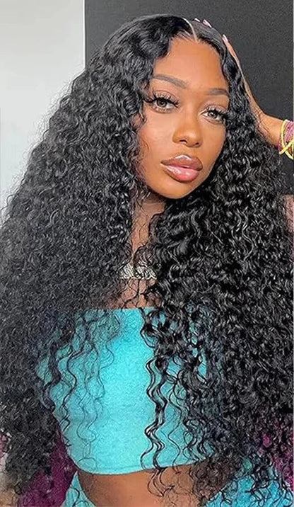 Model wearing Water Wave Wig HD Lace 4x4 Glueless – Dream Flow, styled in soft waves with a flawless lace melt and glueless fit.
